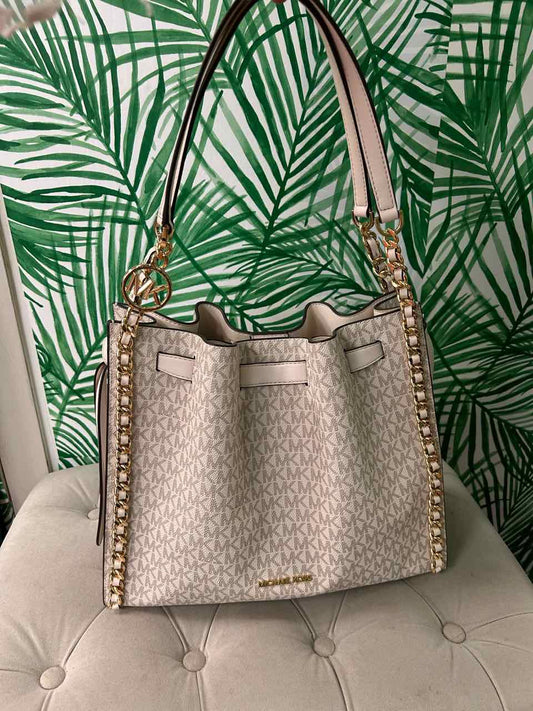 Michael Kors Cream Mina Large Signature Logo Chain Shoulder Bag