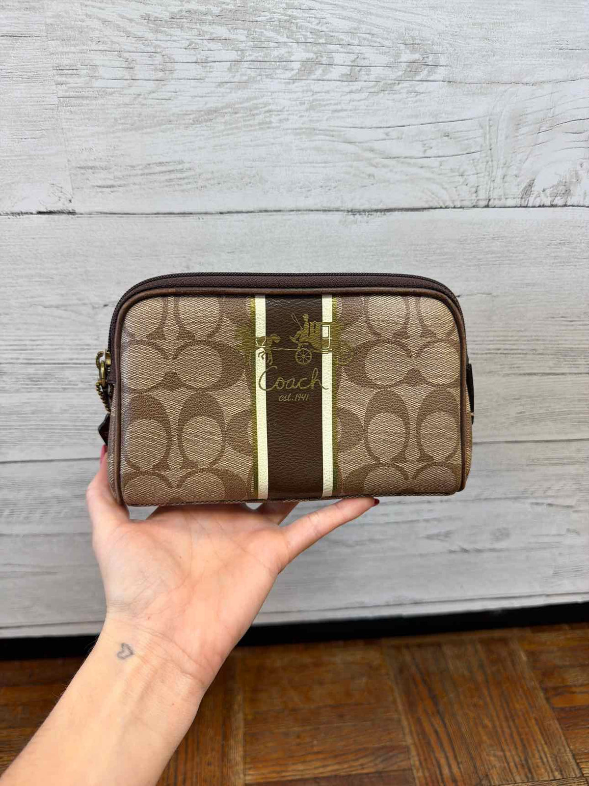Coach signature canvas stripe cosmetic bag