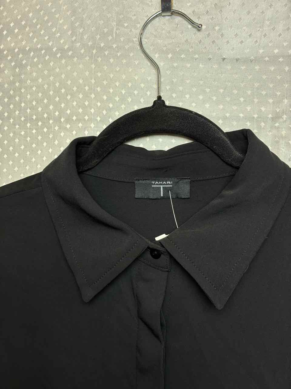 Tahari black button up LS shirt M