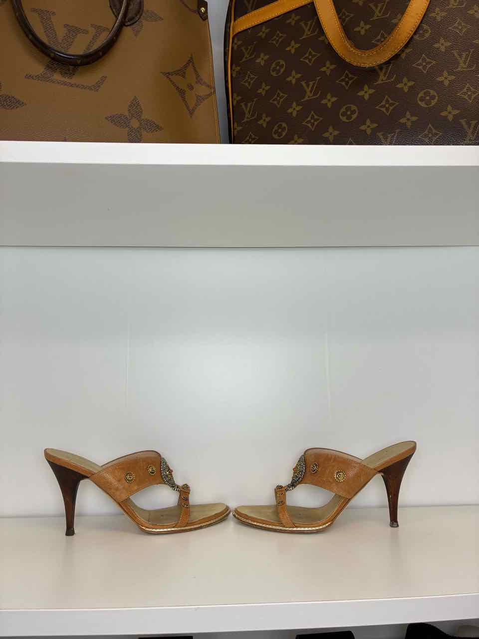 Giuseppe Orange Leather Jeweled Sandals Size 38