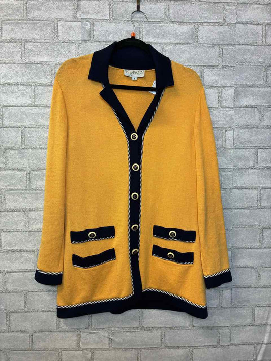 St John yellow & navy cardigan w/ gold buttons 8/M