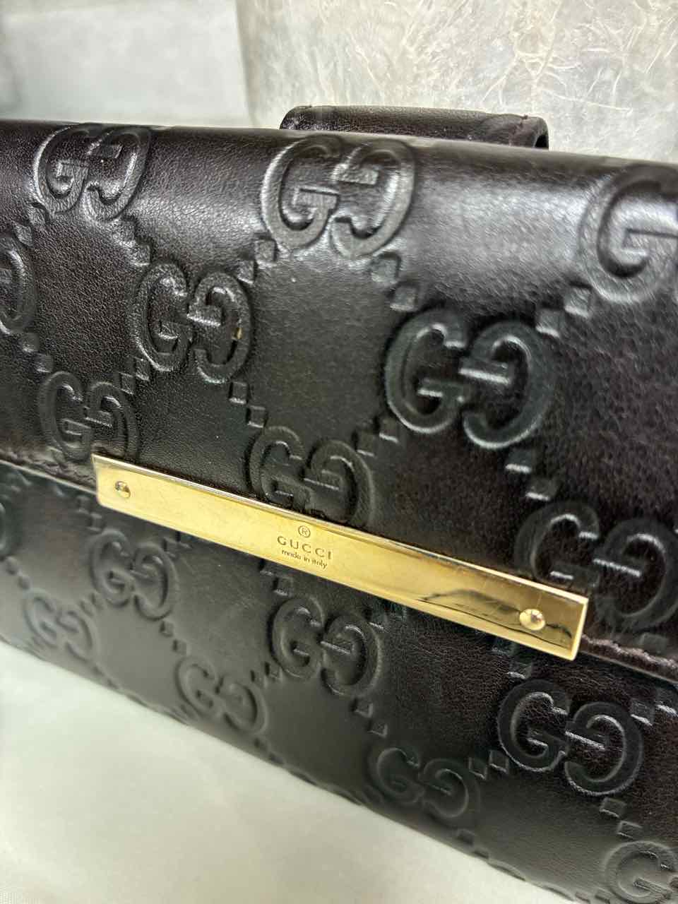 Gucci Dark Brown Leather Guccissima Leather Flap Continental Wallet
