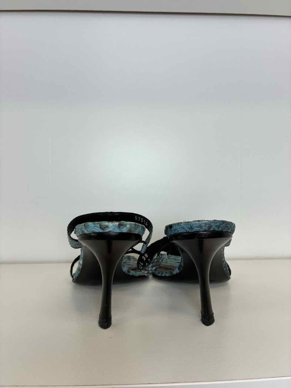 Cesare Paciotti Blue Snakeskin Heel Sandal Rhinestone Detail Size 38