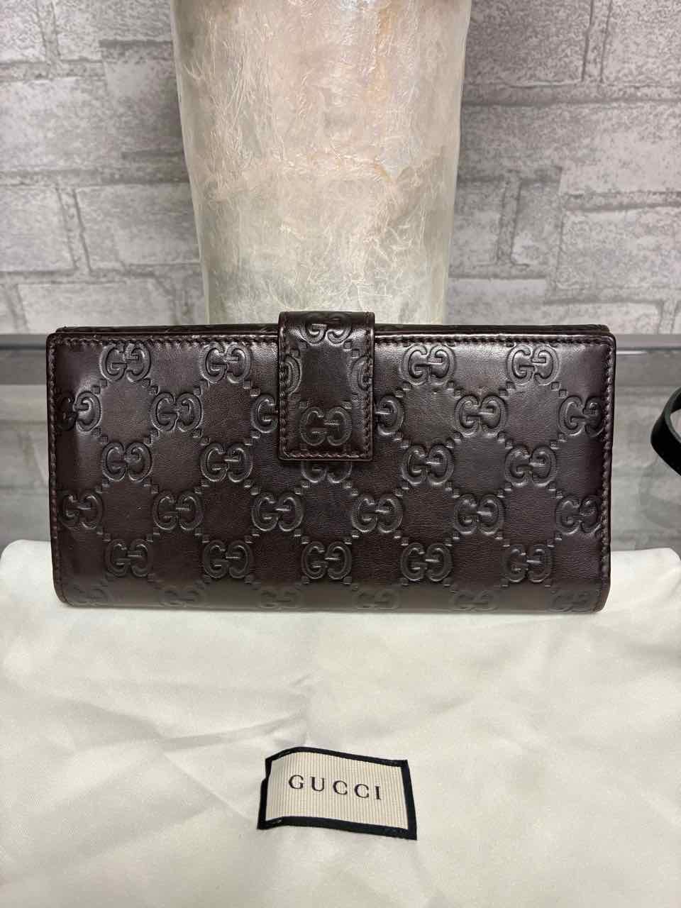 Gucci Dark Brown Leather Guccissima Leather Flap Continental Wallet