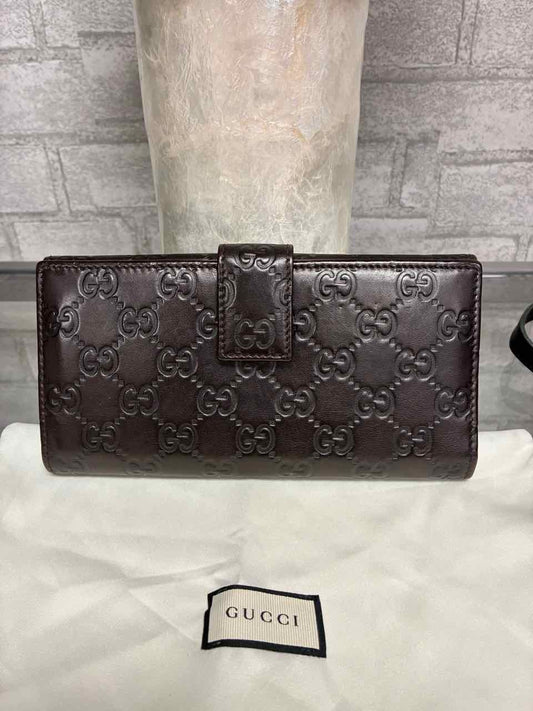 Gucci Dark Brown Leather Guccissima Leather Flap Continental Wallet