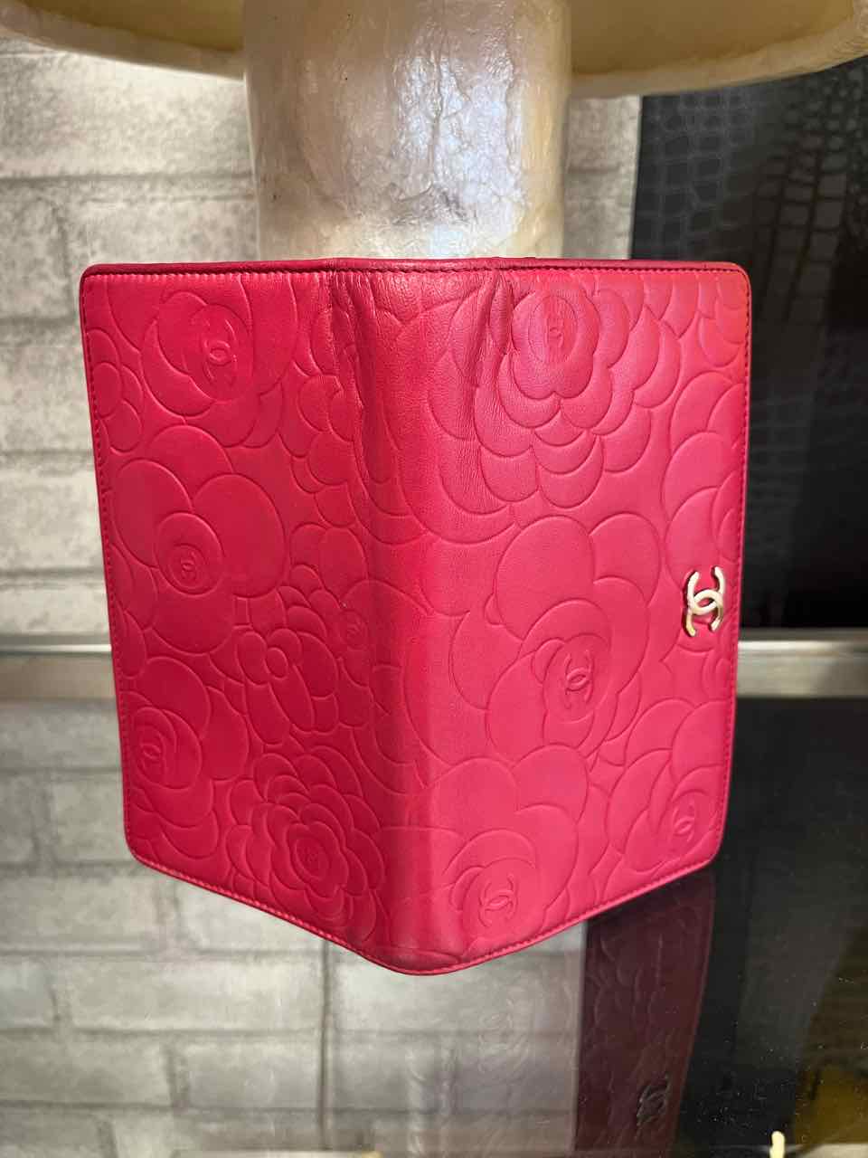 Chanel Vintage Pink/Fuchsia Lambskin Camellia Embossed Long Wallet