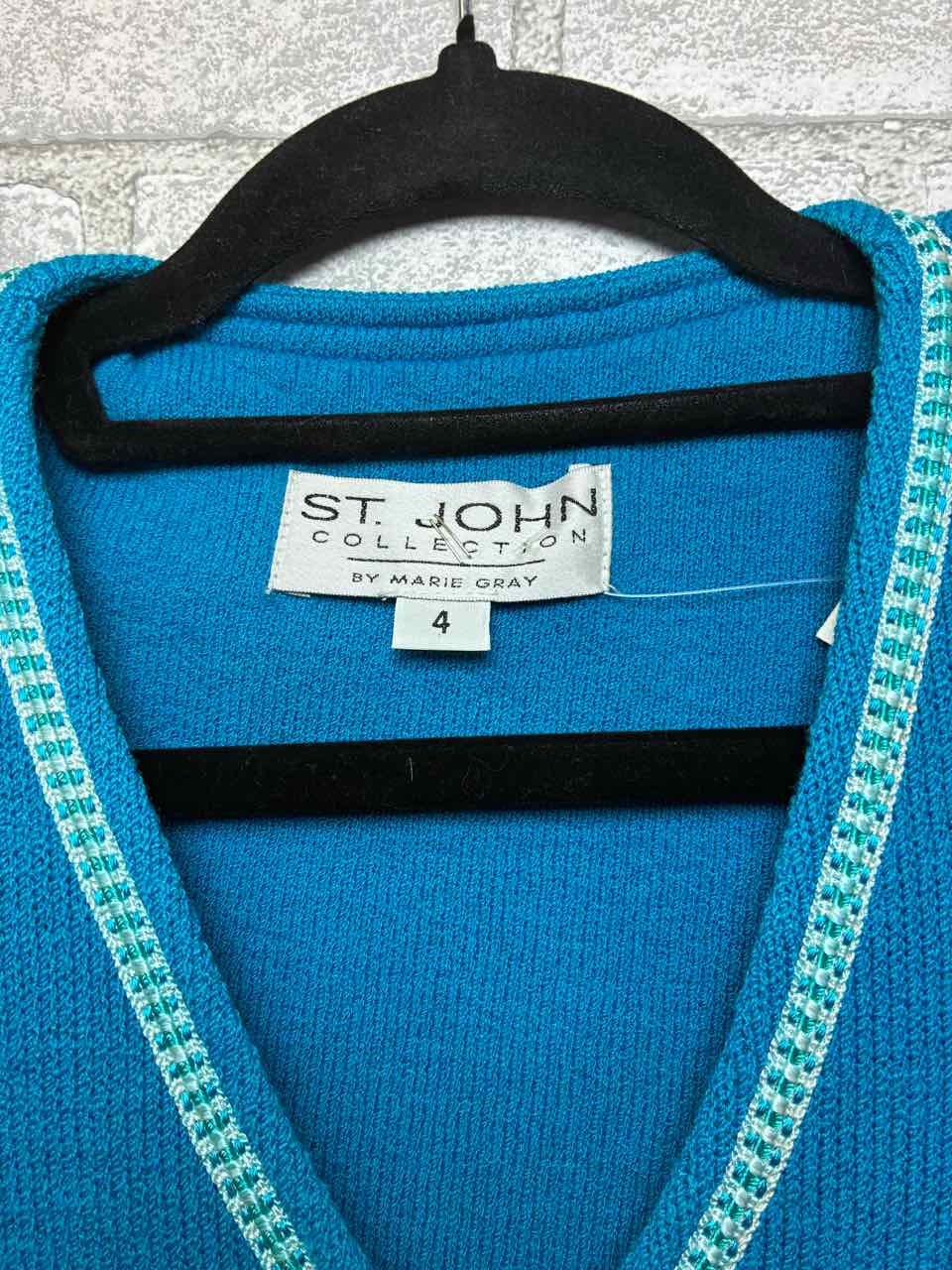 St John Vintage Knit Teal and White Jacket Size 4