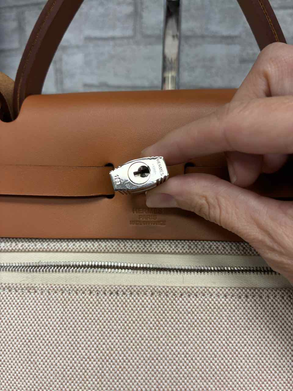 Hermes Herbag Zip 31 bag in Cumin Ecru Beige with Circuit 24 print