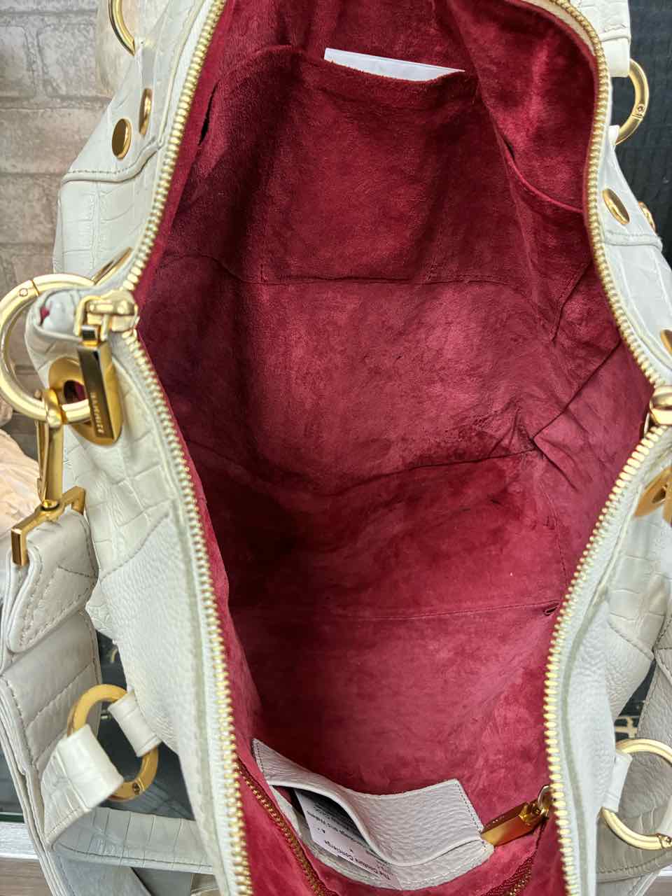 Hammitt White Croc Embossed Leather Satchel Purse w/ Gold Hardware
