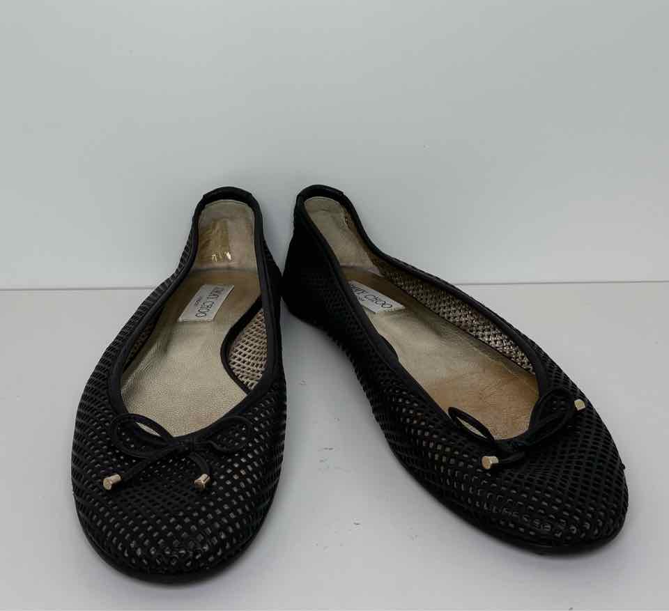 Jimmy Choo Size 39.5 Black Mesh Flats with Bow