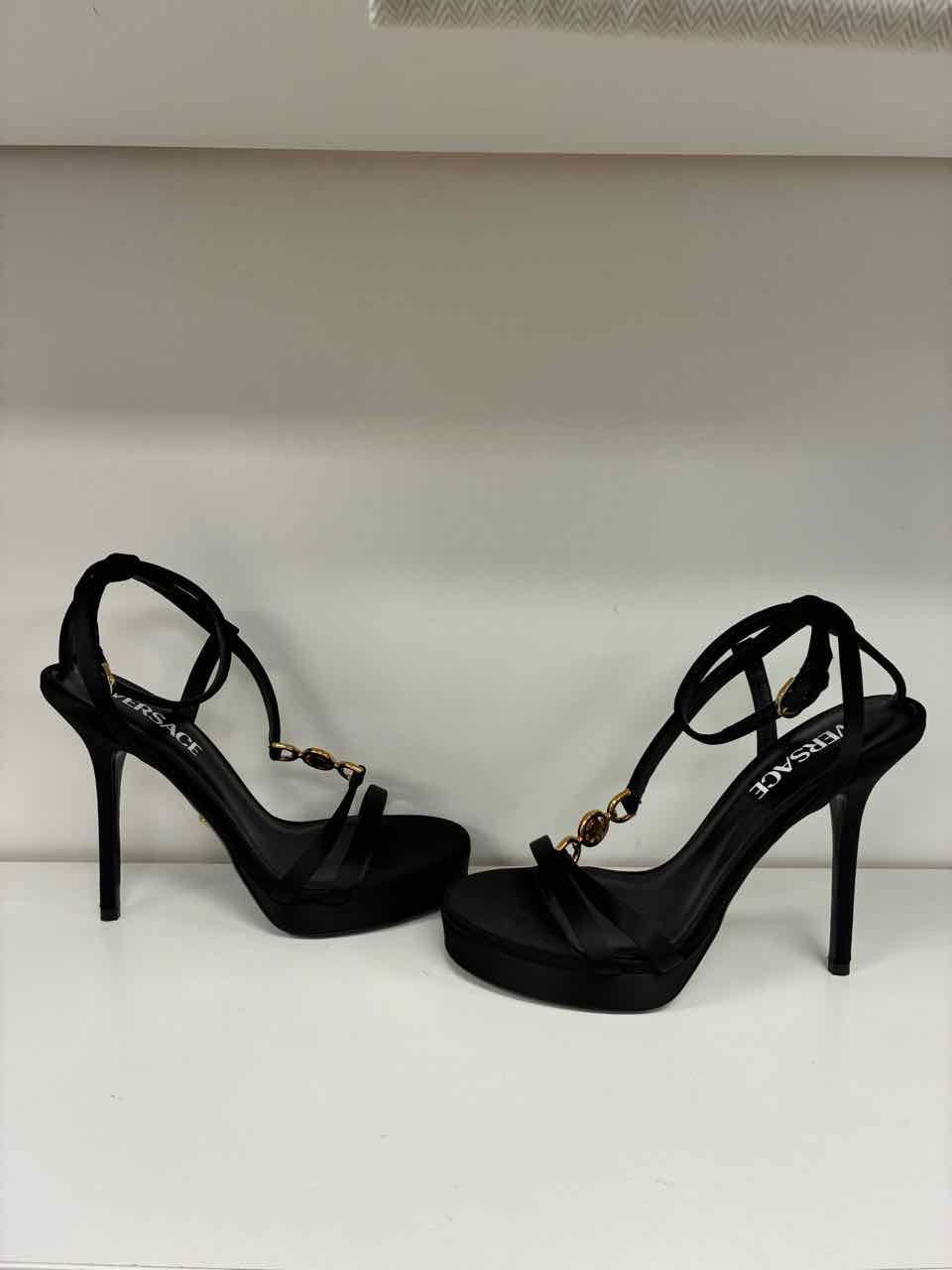 Versace Medusa '95 Embellished Black Satin Sandals 115 mm Size 36