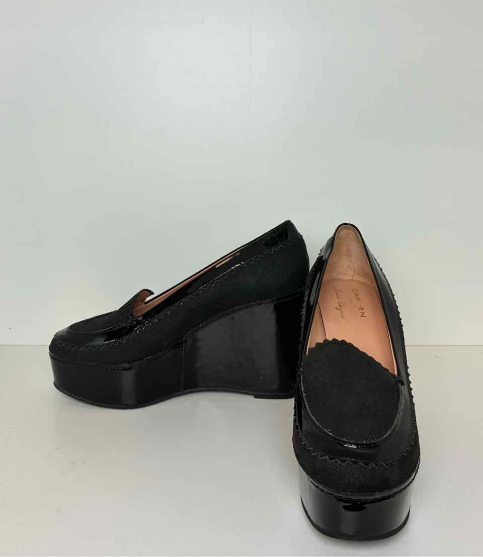Carven Size 38.5 Black Mary Jane Style Wedges