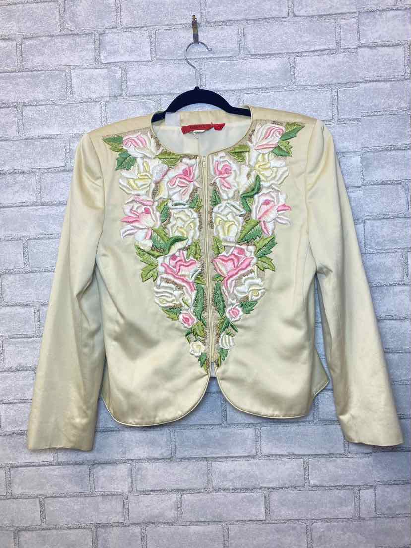 Valentino Size 12 Vintage Flower Embroidered Tan Jacket