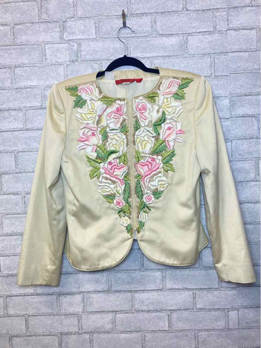 Valentino Size 12 Vintage Flower Embroidered Tan Jacket
