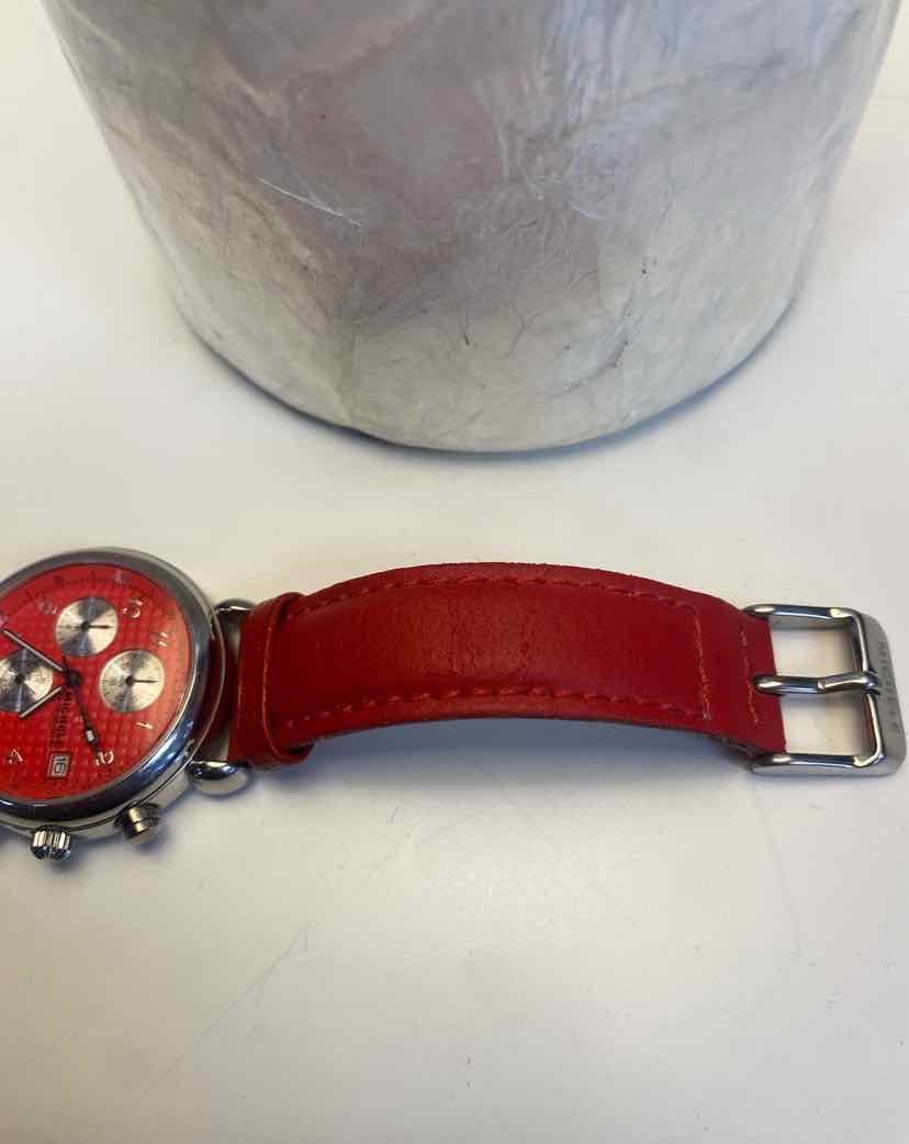 Michele Red Watch w/ 3 Silver Circles and Red Leather Strap