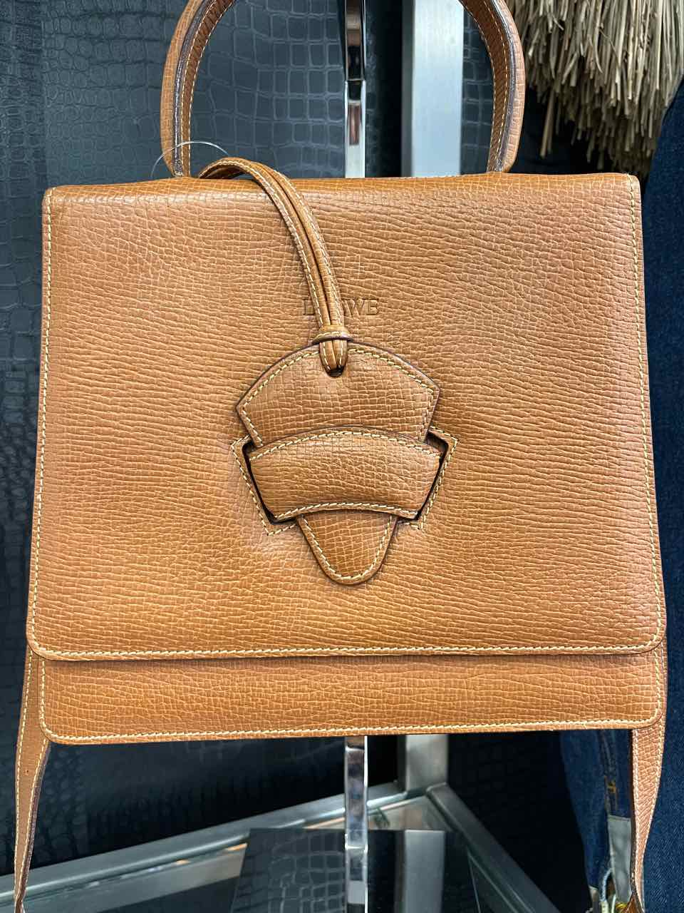 Loewe Barcelona Tan Textured Top Handle Structured Bag, Box, Dust Bag