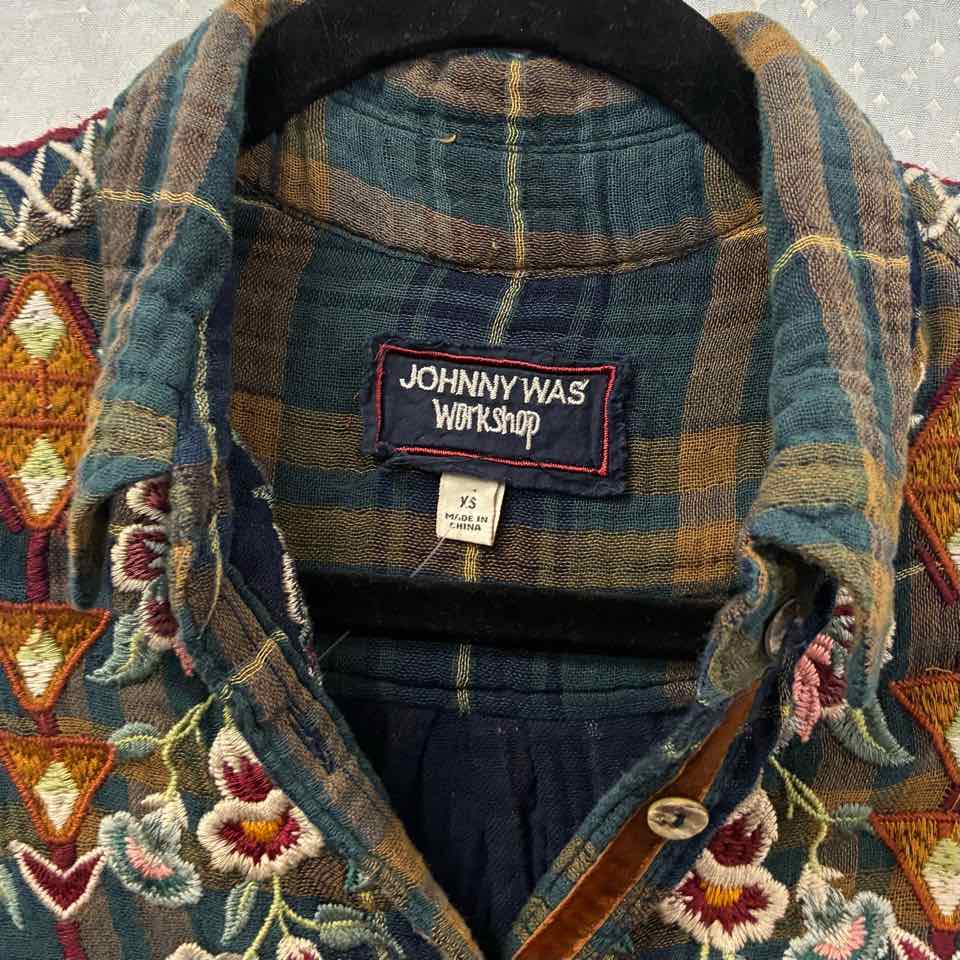 Johnny Was Green Plaid Button Up Size XS