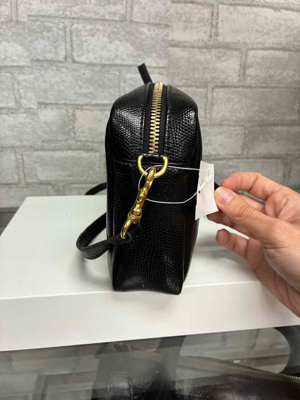 Claire V Black with Nude, Green and blue Stripes in the middle Leather Purse