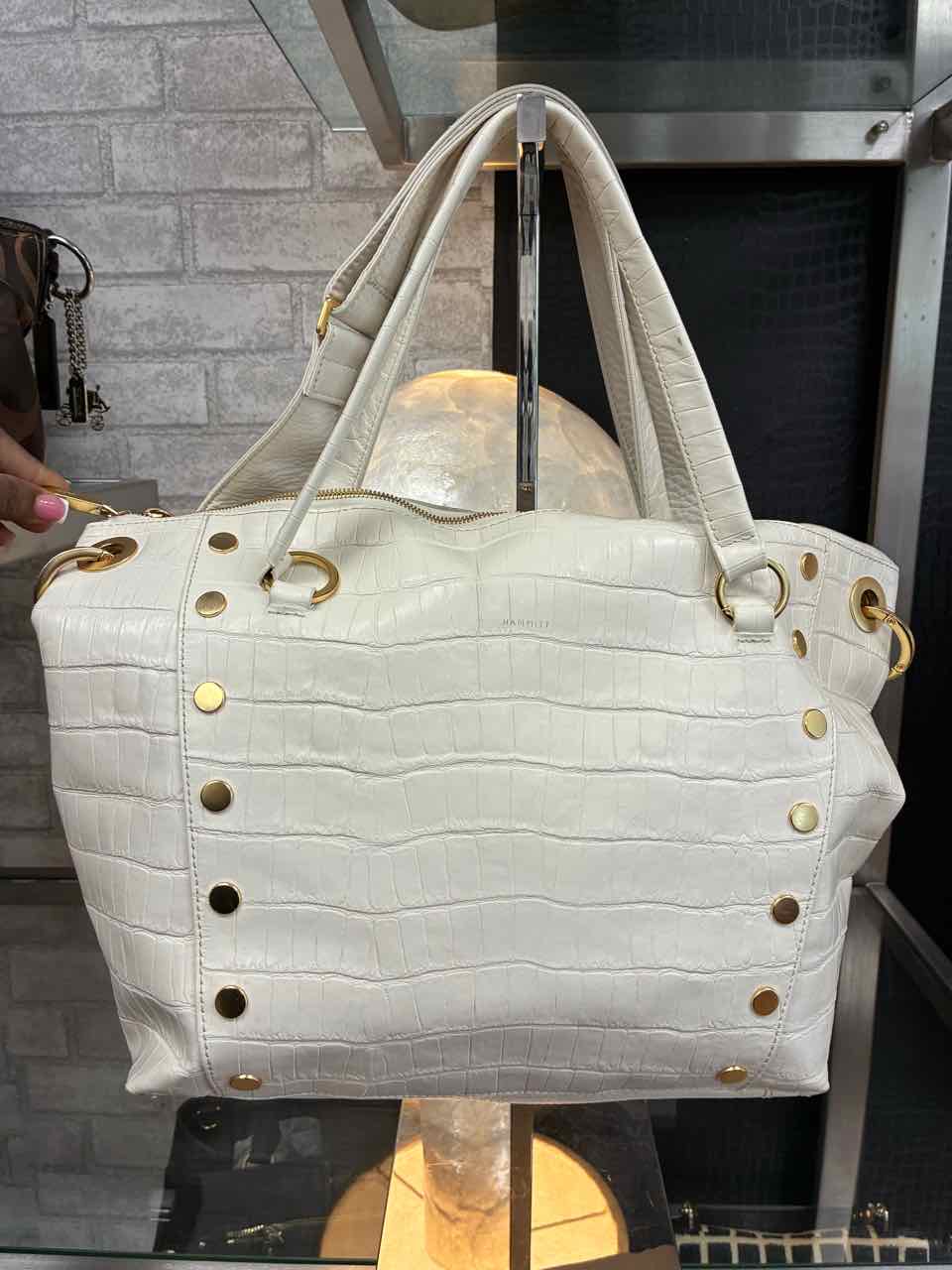 Hammitt White Croc Embossed Leather Satchel Purse w/ Gold Hardware