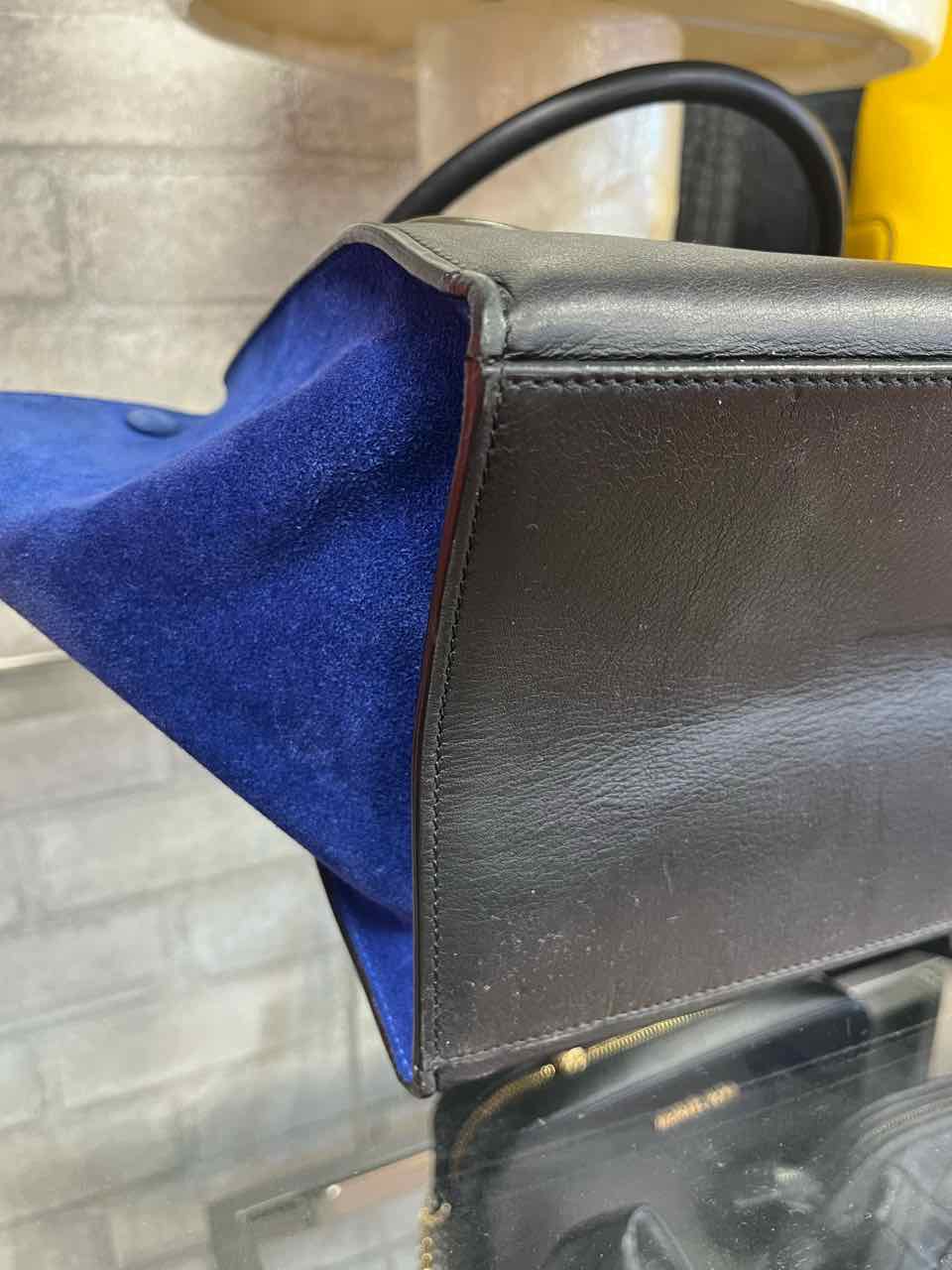 Celine Trapeze Tri Color Calfskin Leather & Blue Suede Purse