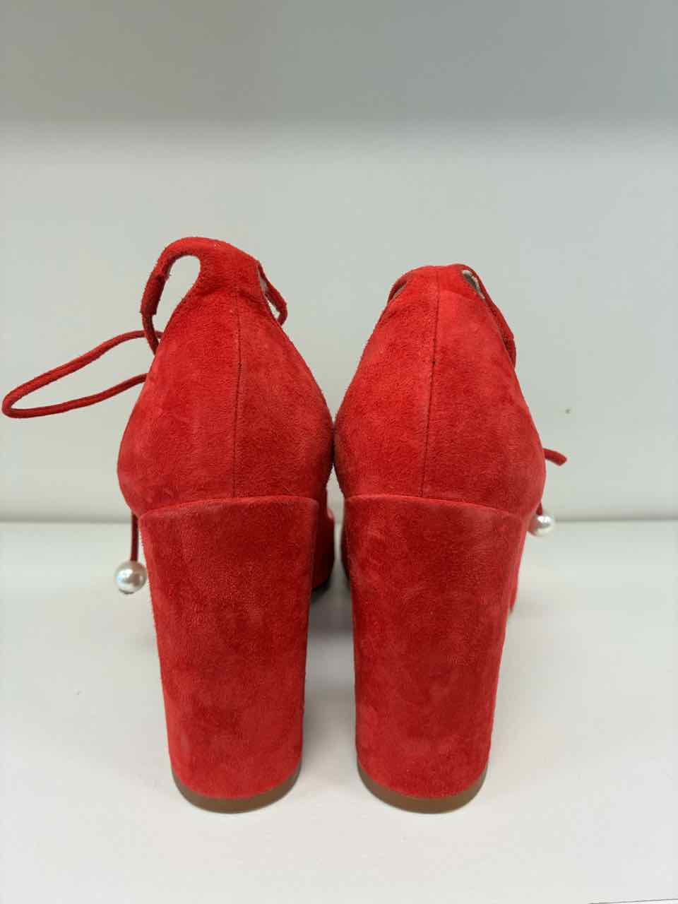 Kate Spade Size 8 Red Suede Pumps w/ Pearl Ankle Strap