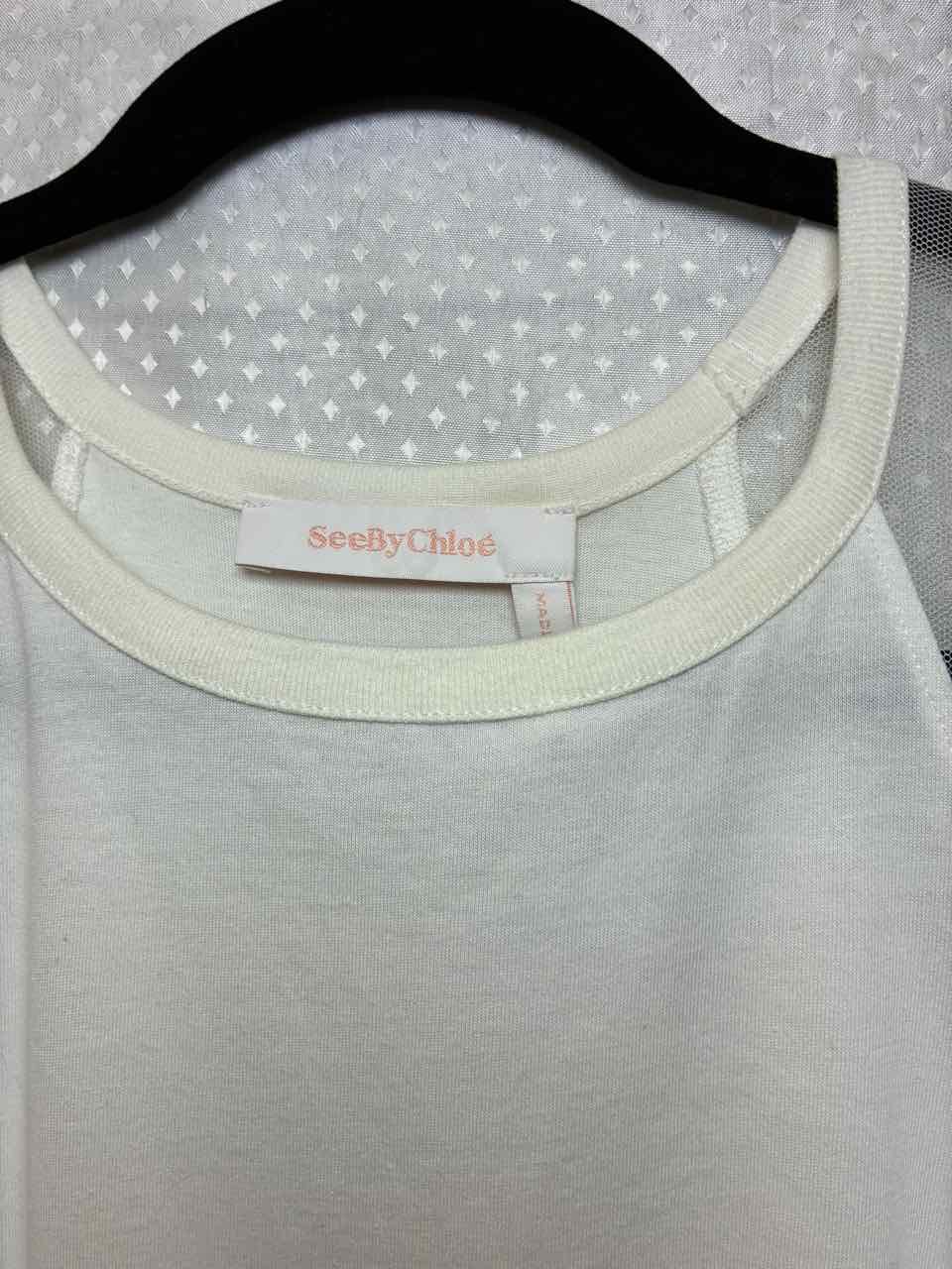 See by Chloe Mesh Puff Sleeve White Top S