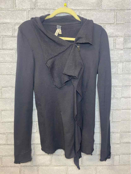 Free People We The Free Small Dark Gray Asymetrical Ruffle Zip Jacket Sweatshirt