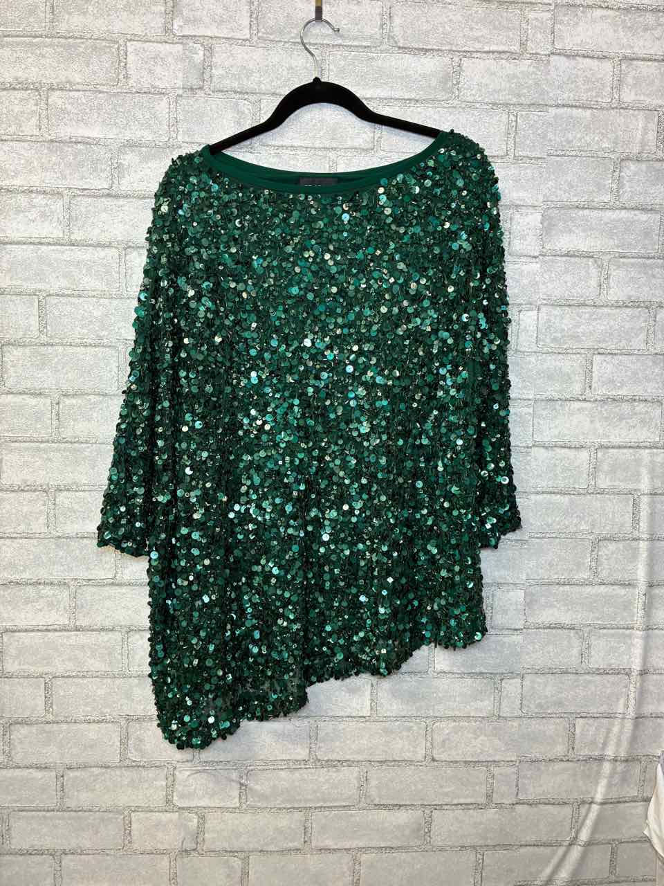 St John Couture Sequin Green Blouse Size P