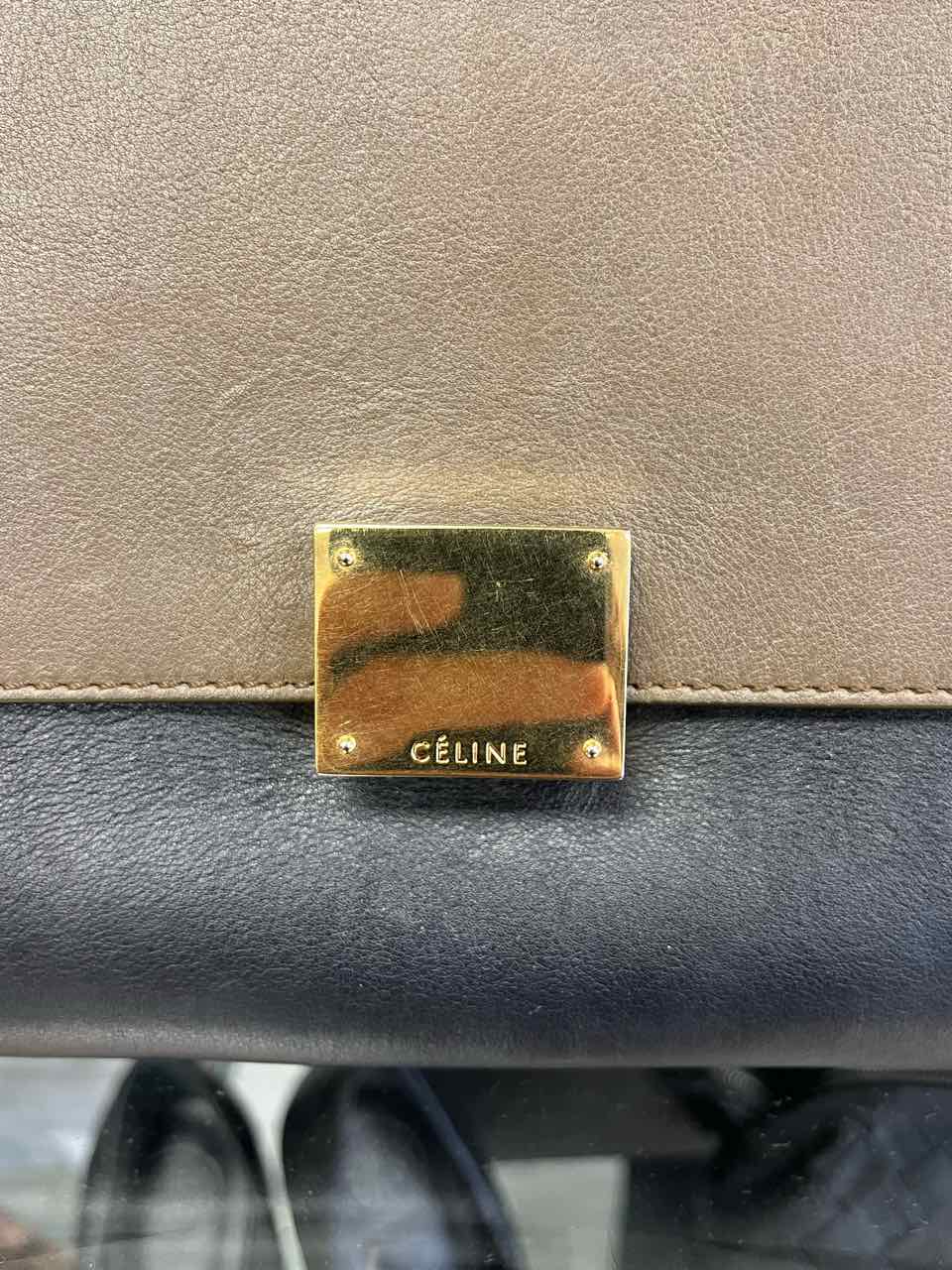 Celine Trapeze Tri Color Calfskin Leather & Blue Suede Purse