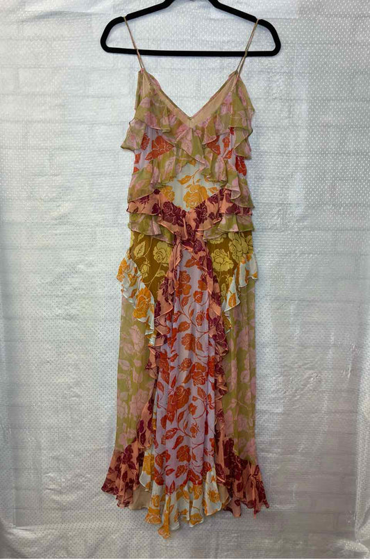 ZimmerMan Multi Colored Rose Ruffle Slip Dress Size 2