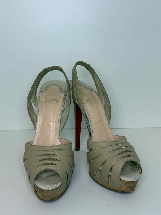 Loubutin Size 38.5 Taupe Strappy Stilleto Heels
