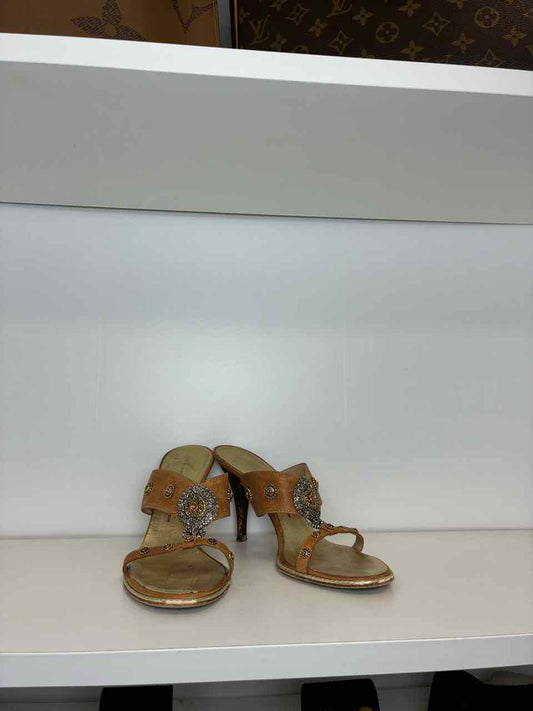 Giuseppe Orange Leather Jeweled Sandals Size 38