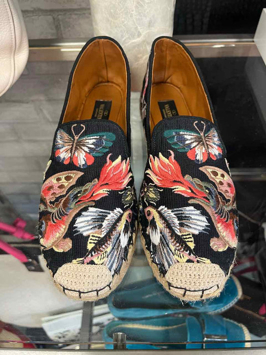 Valentino Garavani black flats with multi-color embroidered designs