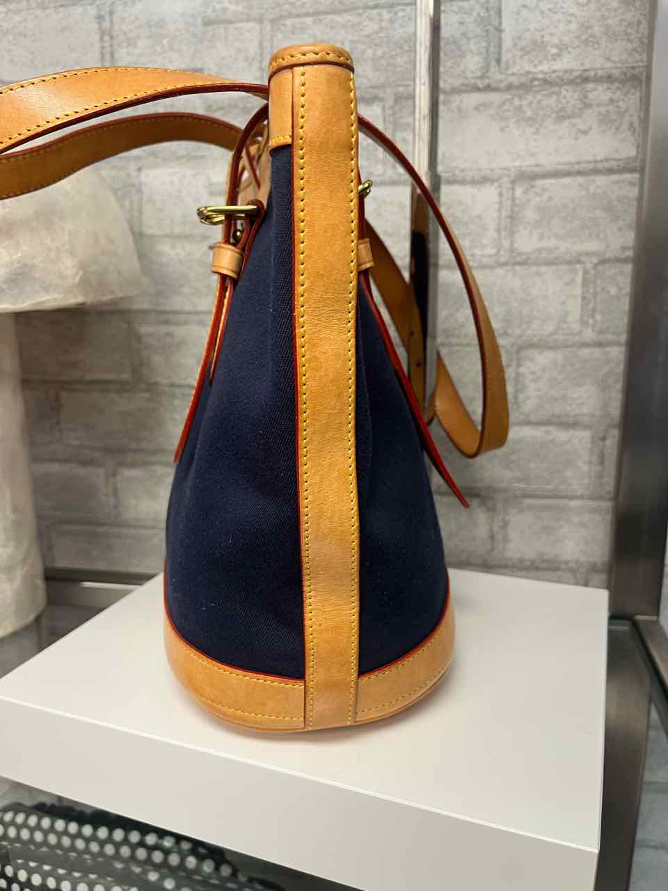 Vintage Dooney and Bourke Navy Canvas and Leather Bucket Bag