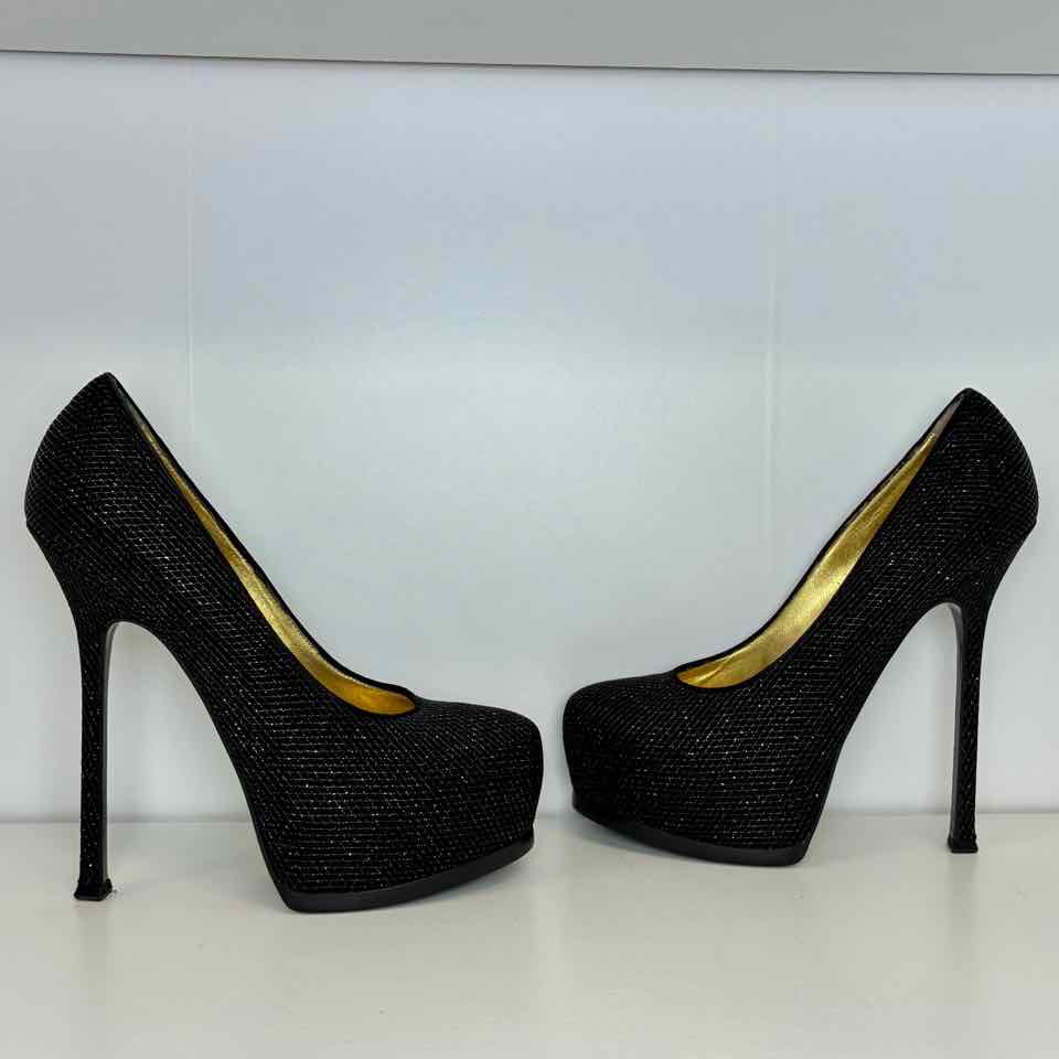 YSL black with silver mesh shoe 39.5