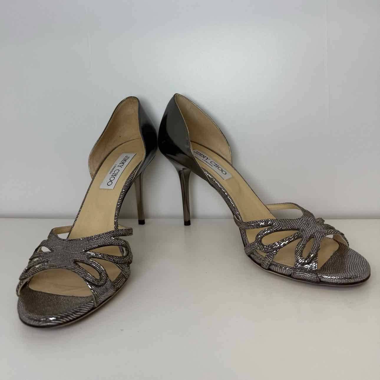 Jimmy Choo Silver Metallic Heels  39.5/ 9