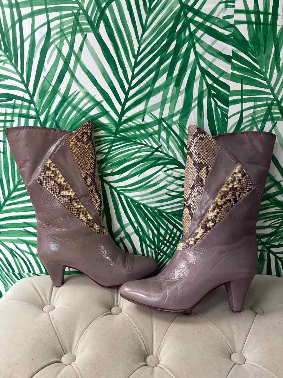Vintage 1980's Bruno Magli Gray Leather w/ Snake Skin Boot Size 37