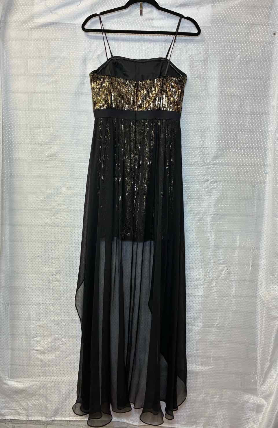 Cache Gold Sequin with Black Sheer Strapless Dress Size 6