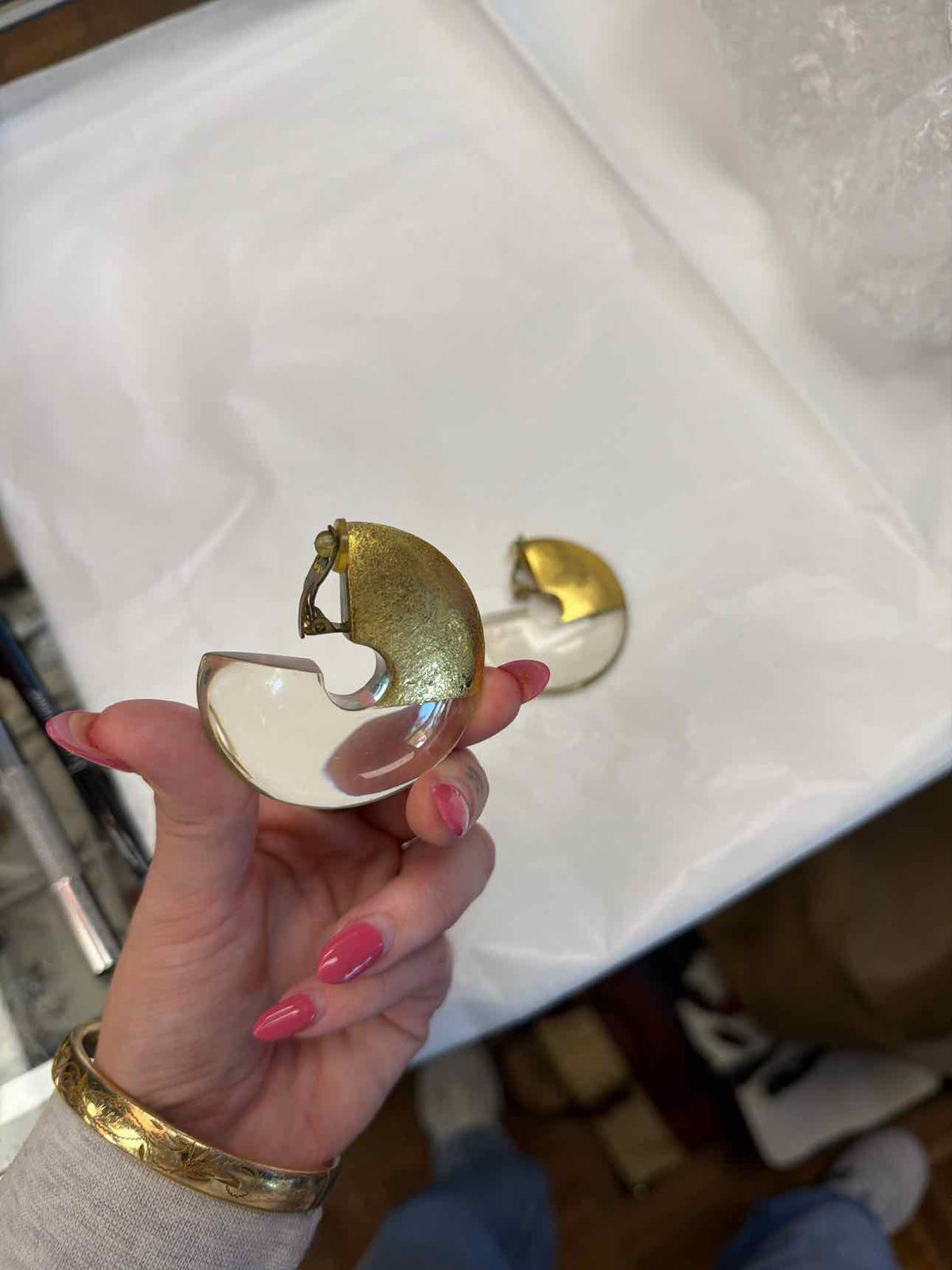 Clear and gold half circle shaped clip ons