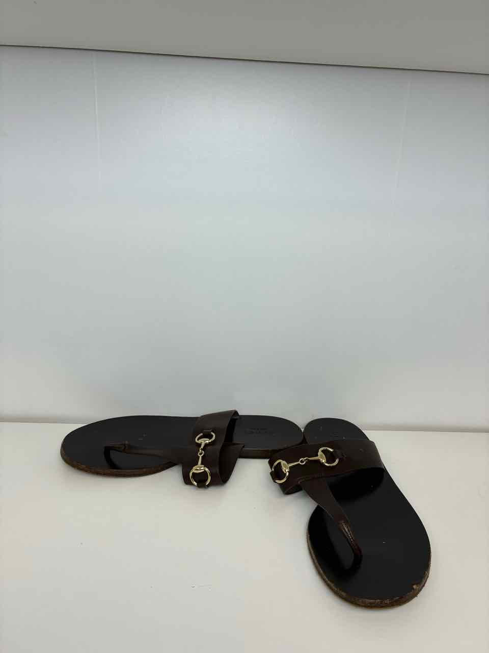 Gucci Thong Sandal w/ Horse Bit Detail Brown Leather Size 35 1/2