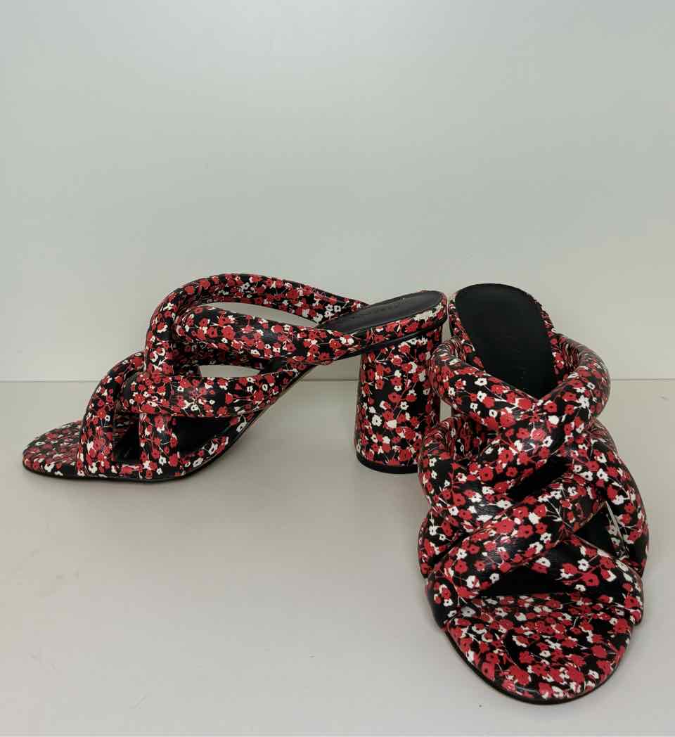 Rebecca Minkoff Size 7 Red and Black Floral Print Strappy Mules