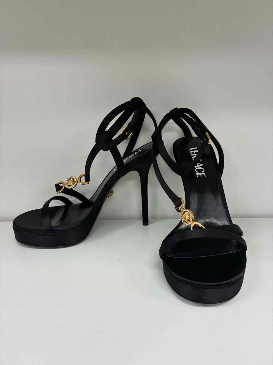 Versace Medusa '95 Embellished Black Satin Sandals 115 mm Size 36