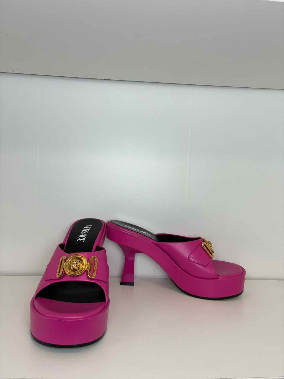Versace Medusa Platform Pink Leather Sandals Size 38