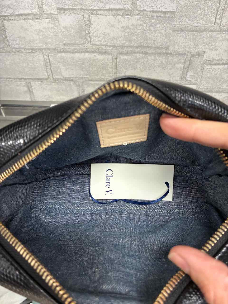 Claire V Black with Nude, Green and blue Stripes in the middle Leather Purse