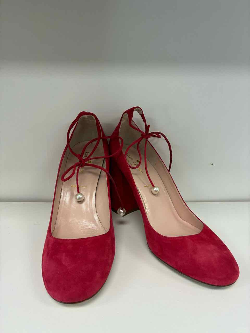 Kate Spade Size 8 Red Suede Pumps w/ Pearl Ankle Strap