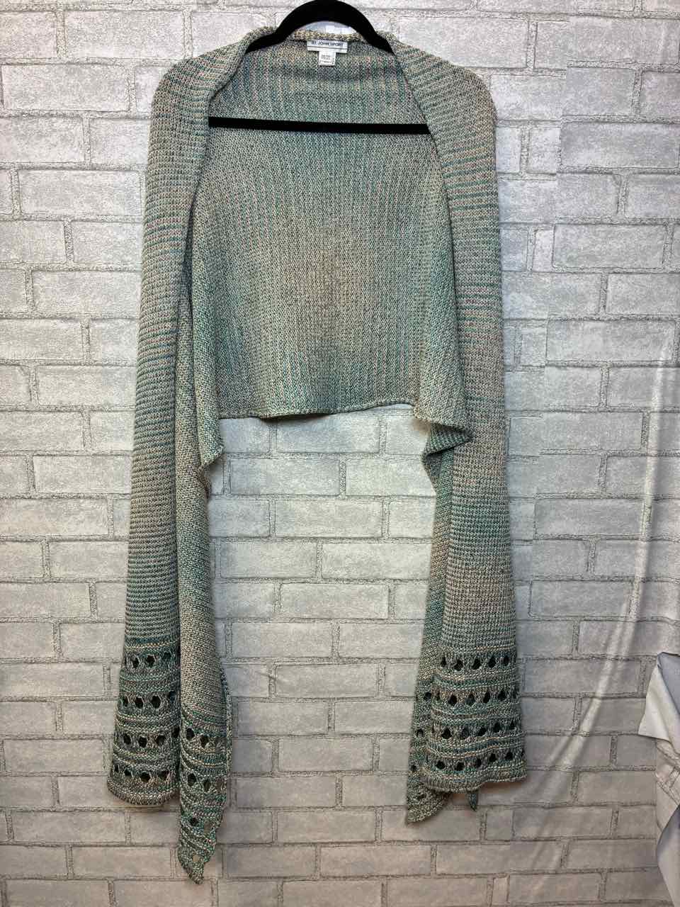 St.John One Size Cream, Teal, and Blue color mix Knit Shawl