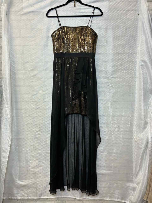 Cache Gold Sequin with Black Sheer Strapless Dress Size 6