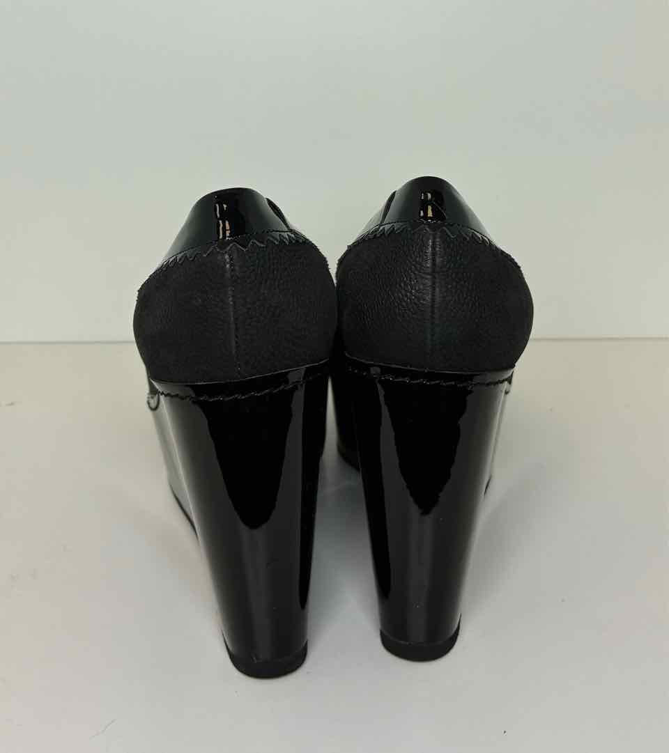 Carven Size 38.5 Black Mary Jane Style Wedges
