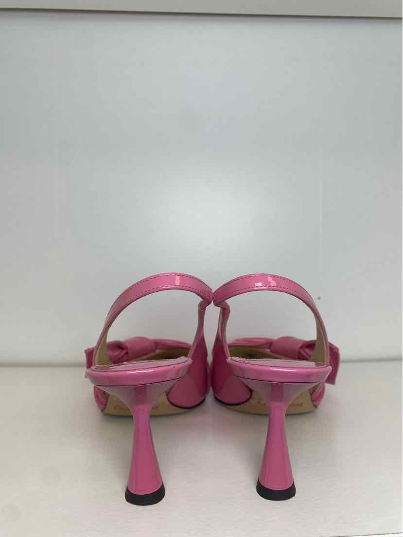 Jimmy Choo Size 37.5 Candy Pink Patent Leather Slingback Pumps w/ Twisted Bow