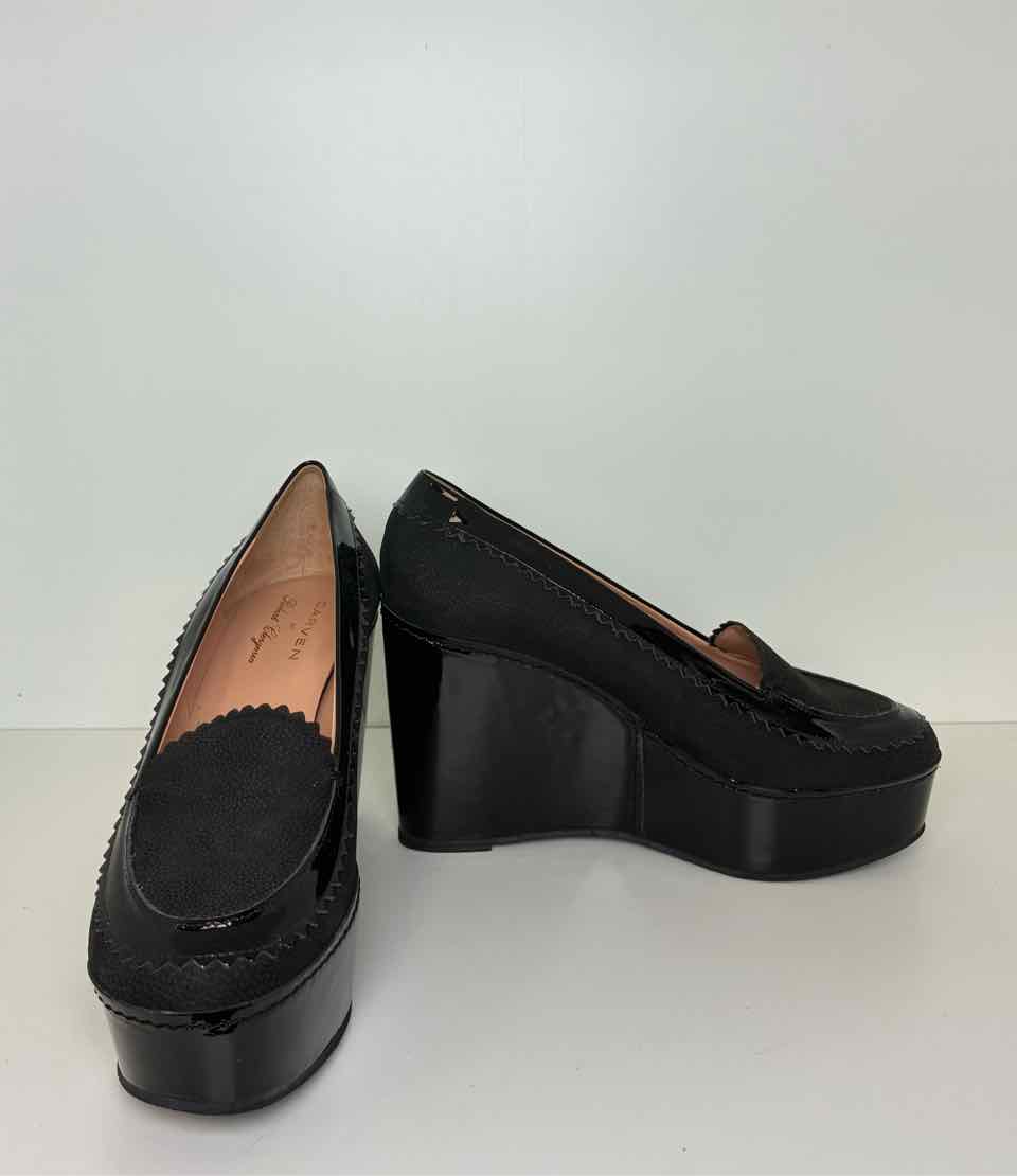 Carven Size 38.5 Black Mary Jane Style Wedges